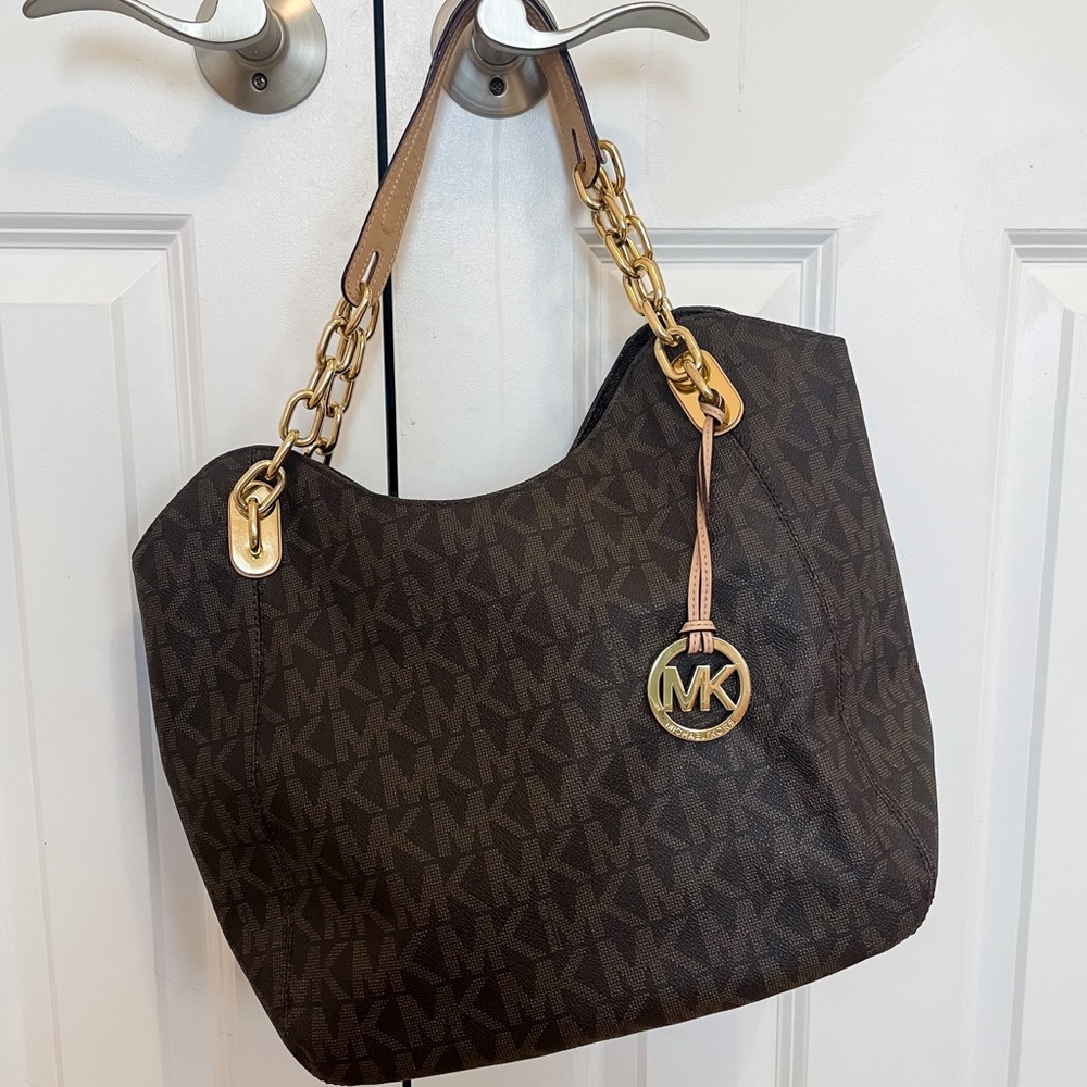 Michael Kors signature purse with gold chain handles